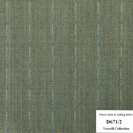D671/2 Vercelli CVM - Vải Suit 95% Wool - Xanh Lá Sọc